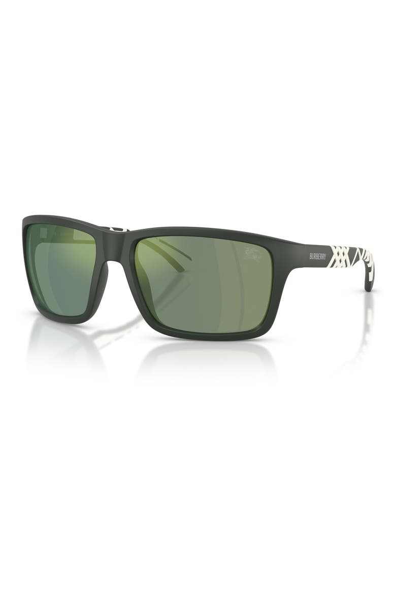 60mm Rectangle Sunglasses, Alternate, color, MATTE GREEN / GREEN PETROL
