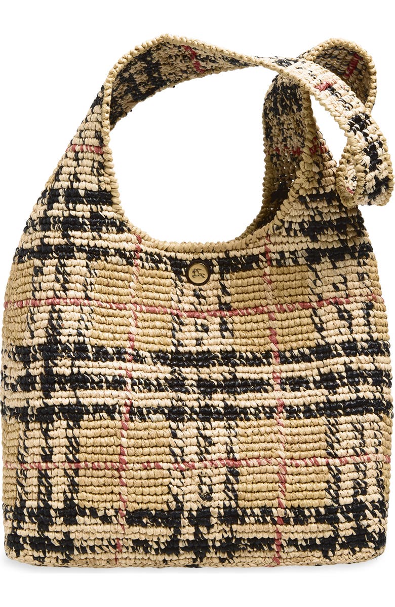 Burberry Small Margate Check Raffia Hobo Bag, Main, color, Sand Ip Check