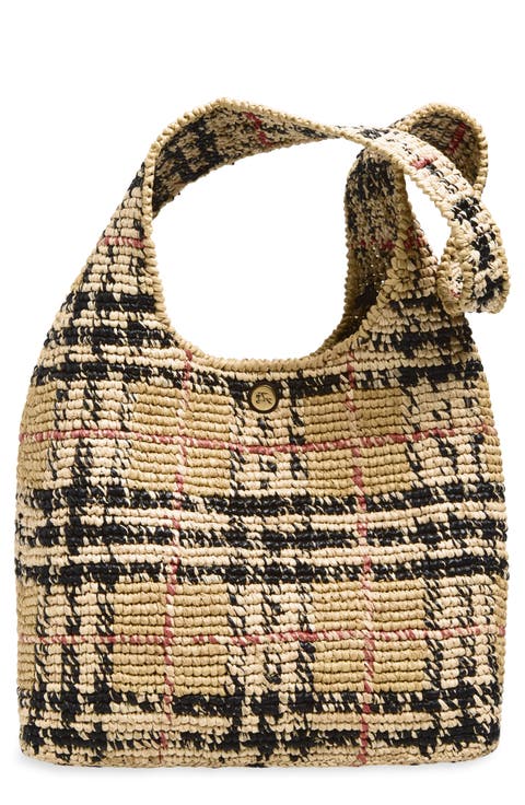 Small Margate Check Raffia Hobo Bag