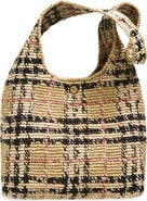Burberry Small Margate Check Raffia Hobo Bag