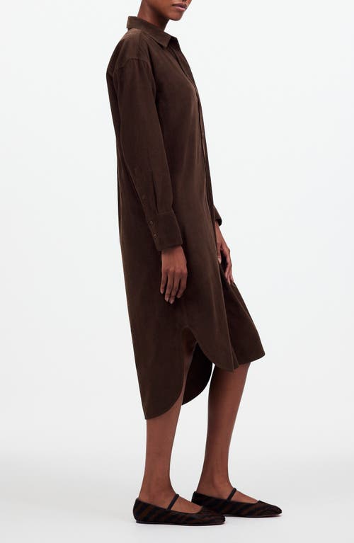 Shop Madewell Long Sleeve Corduroy Midi Shirtdress In Dark Carob