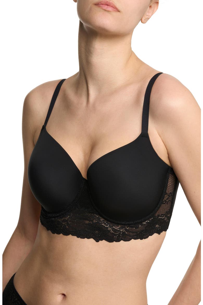 Heavenly Full Coverage Longline Lace T-Shirt Bra, Alternate, color, BLACK