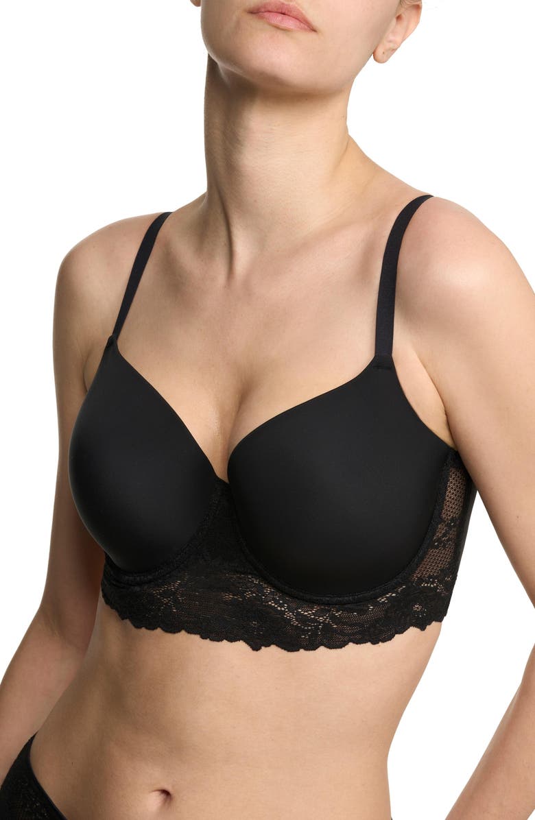 Natori Heavenly Full Coverage Longline Lace T-Shirt Bra, Alternate, color, Black