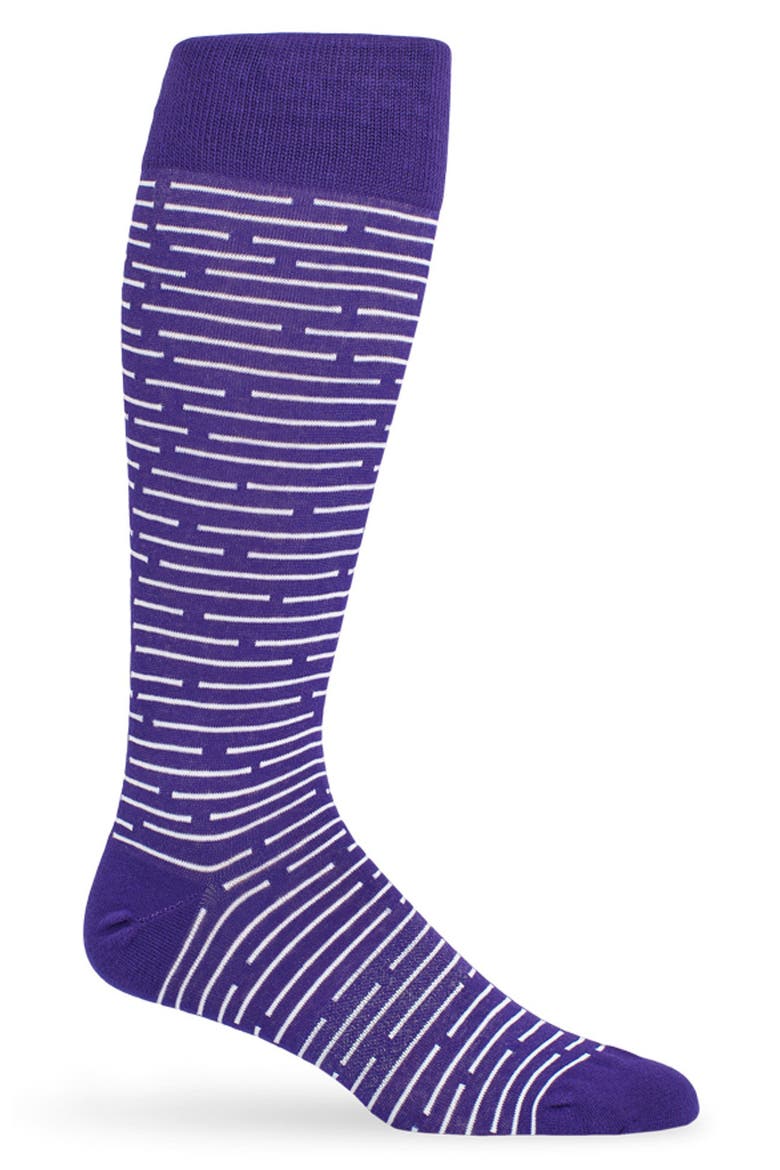 Broken Stripe Dress Socks, Main, color, PURPLE / WHITE