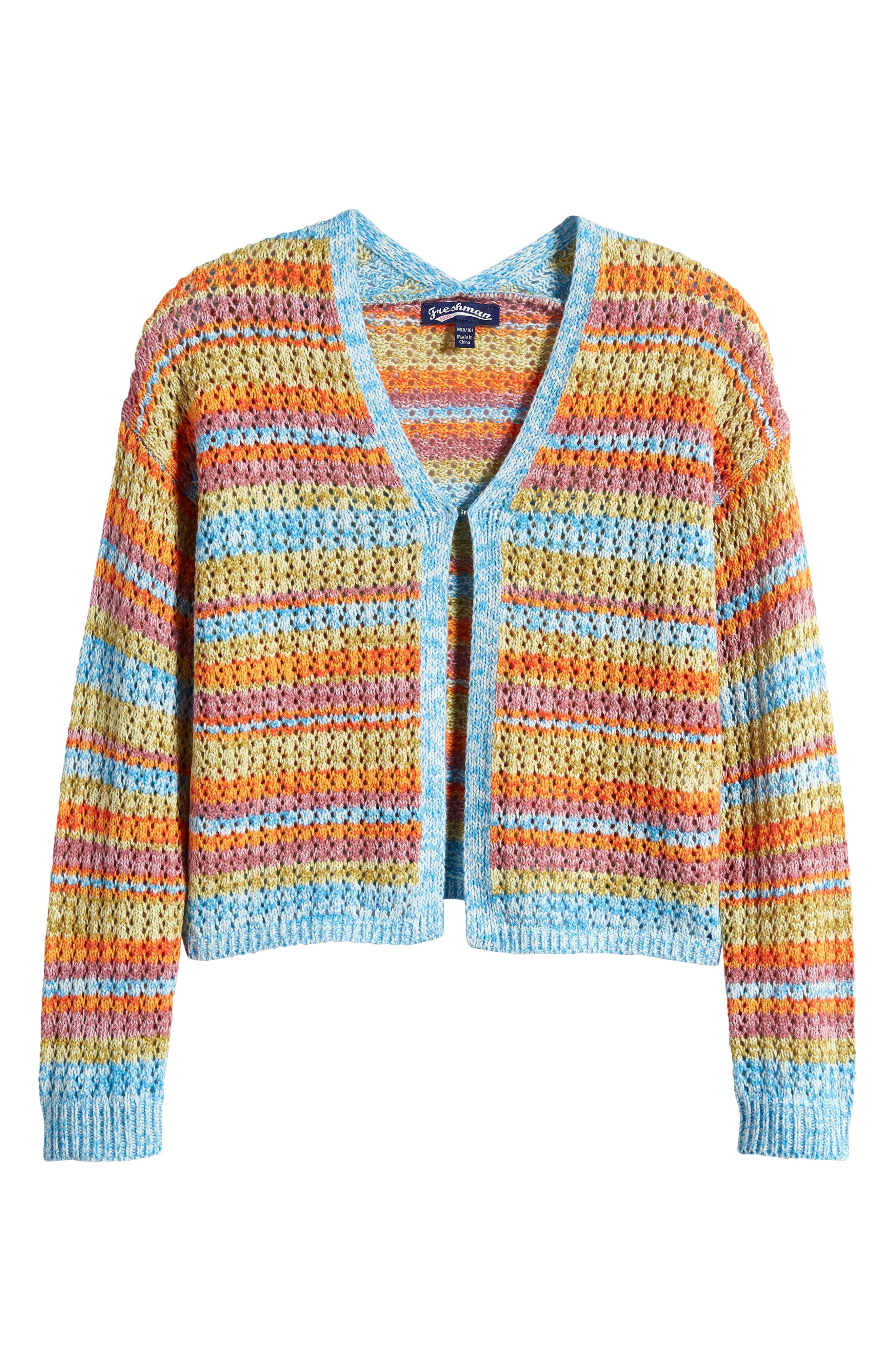 Freshman Kids' Stripe Open Stitch Cardigan in Blue Multi 