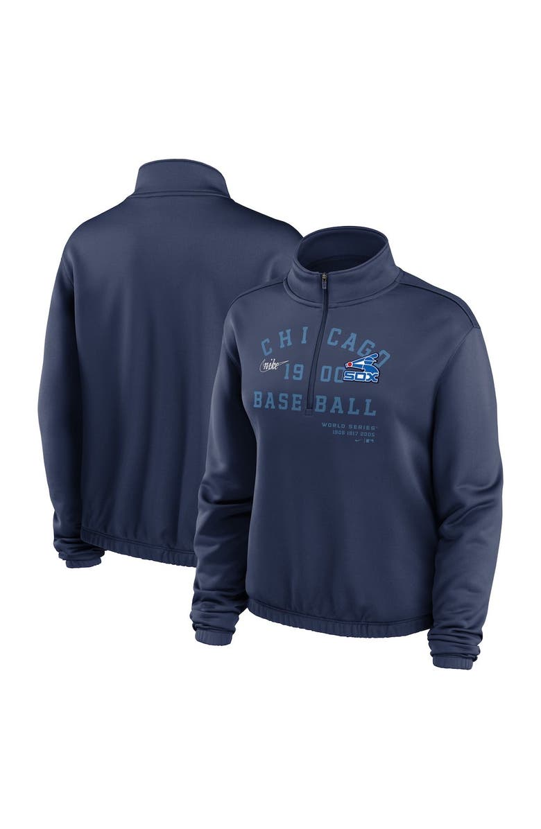 Nike Women's Nike Navy Chicago White Sox Rewind Splice Half-Zip Semi-Cropped Bubble Hem Sweatshirt, Main, color, Navy