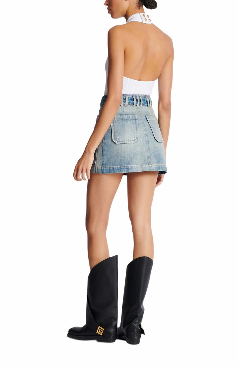 Balmain Denim Skirt With Pockets, Alternate, color, Blue