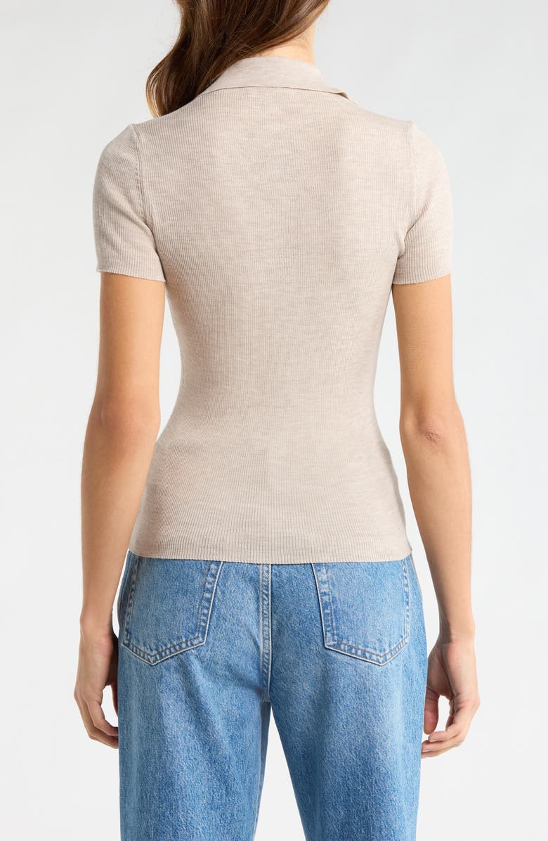 Max Mara Albero Virgin Wool Blend Rib Polo Sweater, Alternate, color, Powder