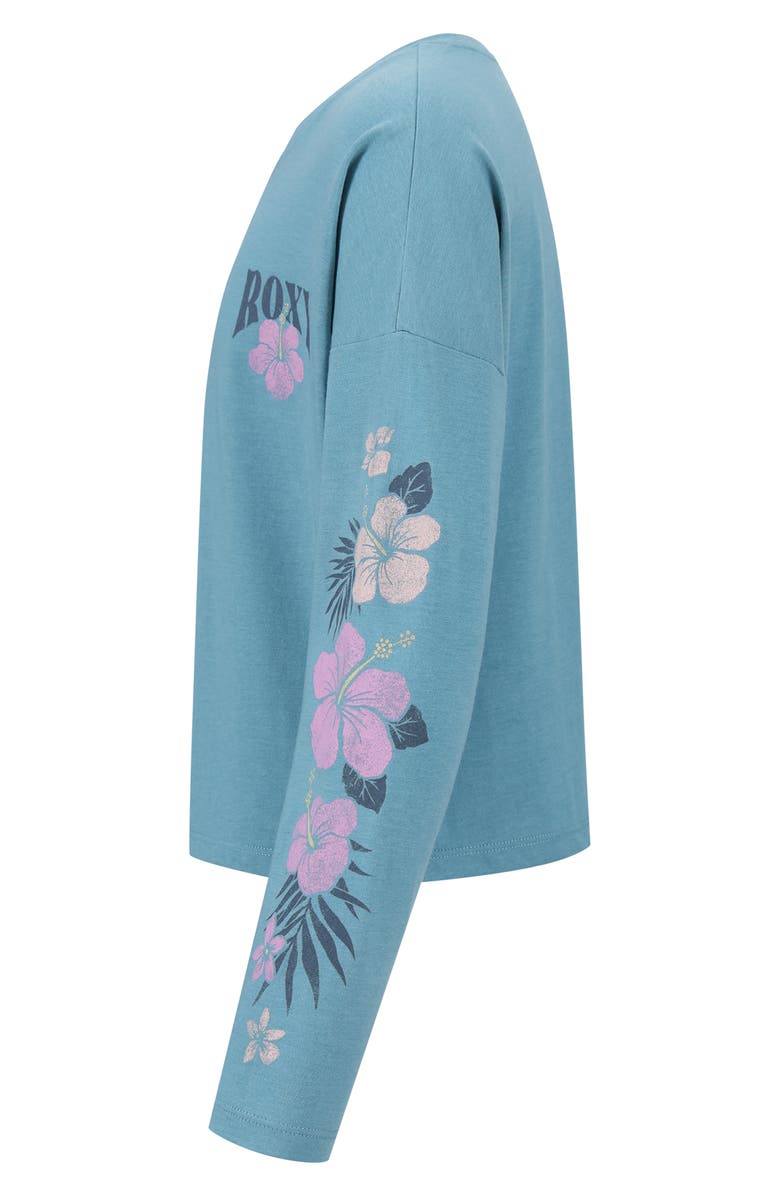 Roxy Kids' Hibiscus Trails Long Sleeve Graphic T-Shirt, Alternate, color, Adriatic Blue Heat