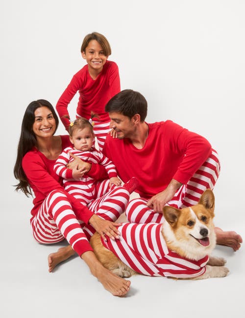 Leveret Kids Two-piece Striped Cotton Matching Family Holiday Pajamas In Red