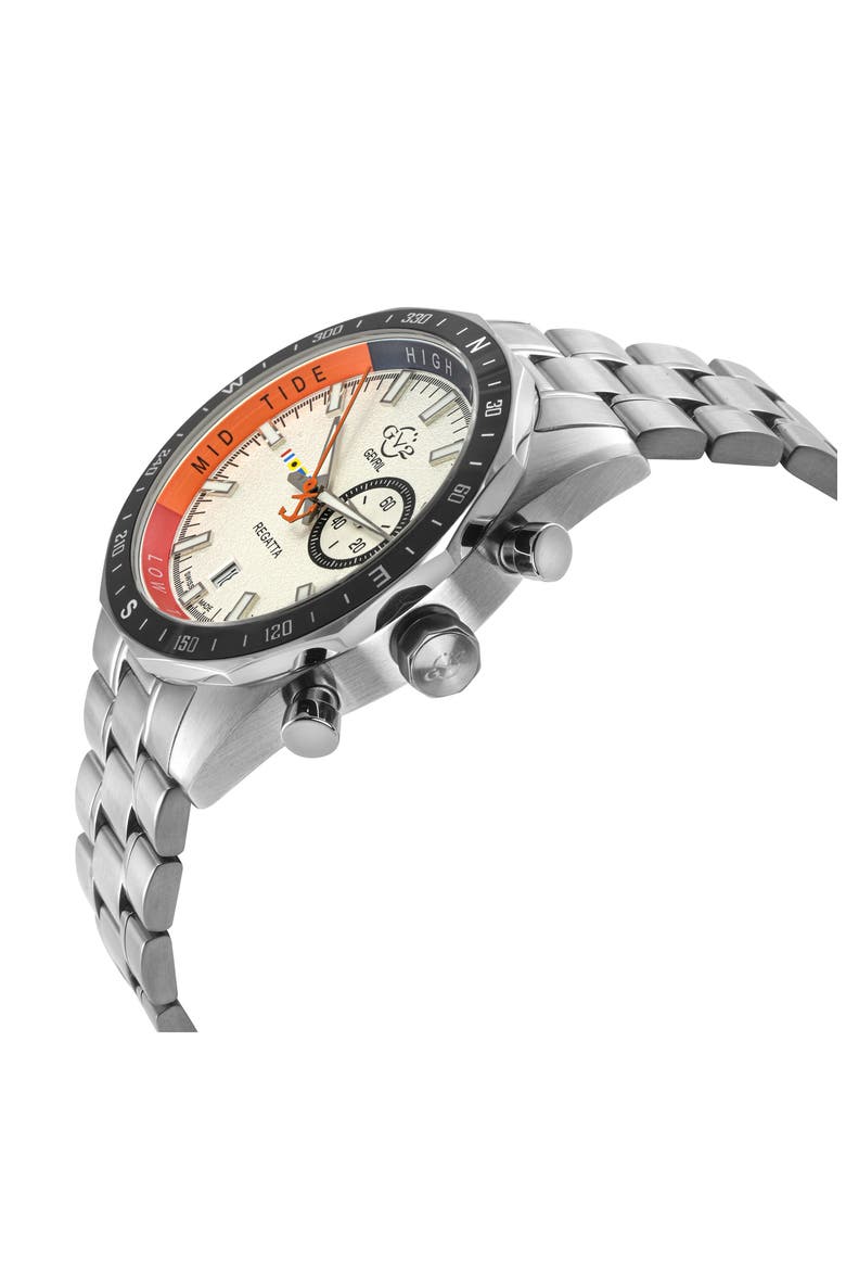 Regatta Stainless Steel Swiss Quartz Bracelet Watch, 42mm, Alternate, color, WHITE/ STAINLESS STEEL