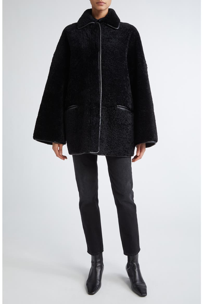 Genuine Teddy Shearling Overshirt Jacket, Alternate, color, BLACK