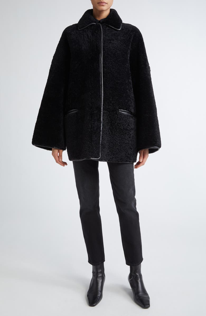 TOTEME Genuine Teddy Shearling Overshirt Jacket, Alternate, color, Black