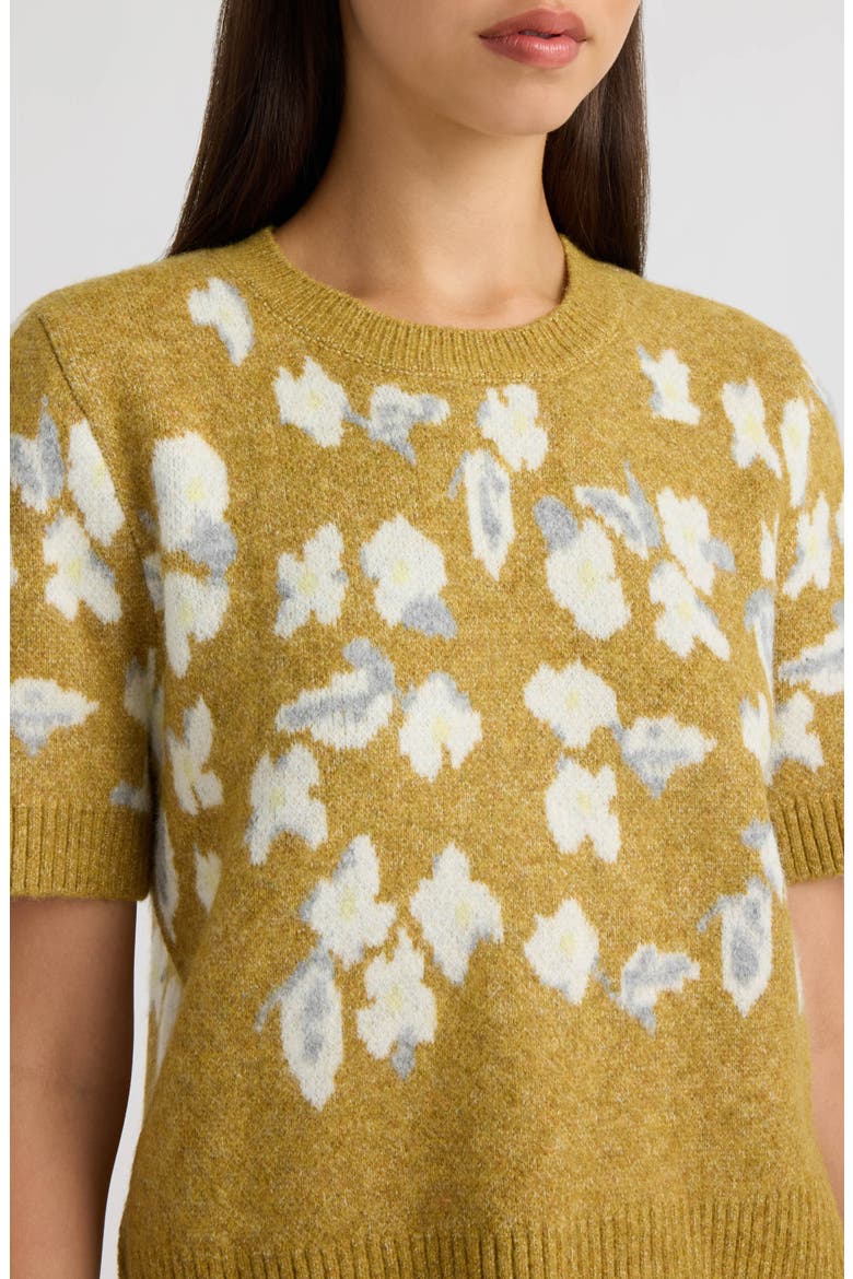 Floral Short Sleeve Sweater, Alternate, color, CHARTREUSE