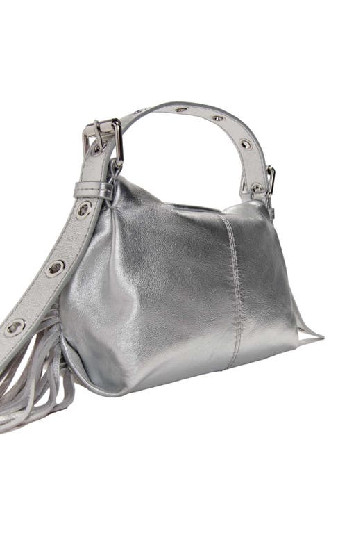 Maje Metallic Leather Miss M Mini Bag In Silver