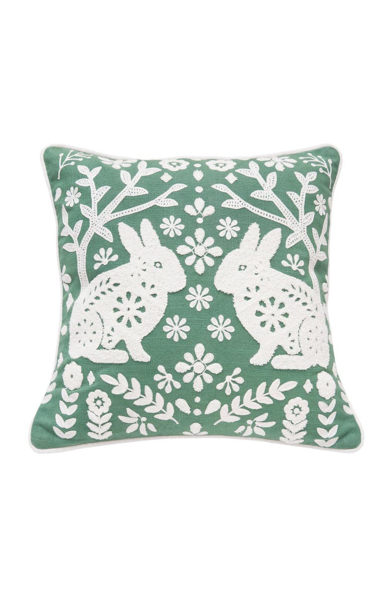 Woodland Bunny Spring Green & White Accent Throw Pillow 18" x 18", Main, color, White