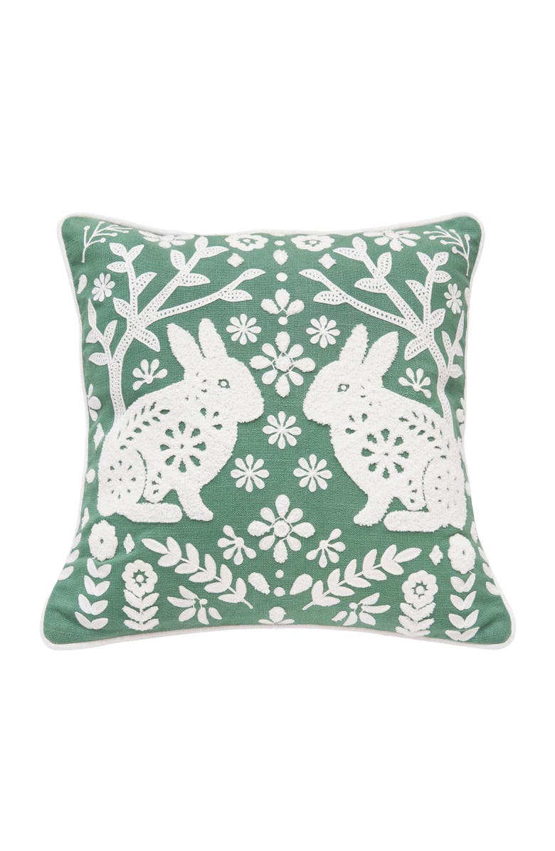 C&F Home Woodland Bunny Spring Green & White Accent Throw Pillow 18" x 18", Main, color, White