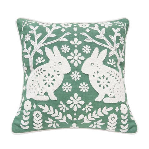 Woodland Bunny Spring Green & White Accent Throw Pillow 18" x 18"
