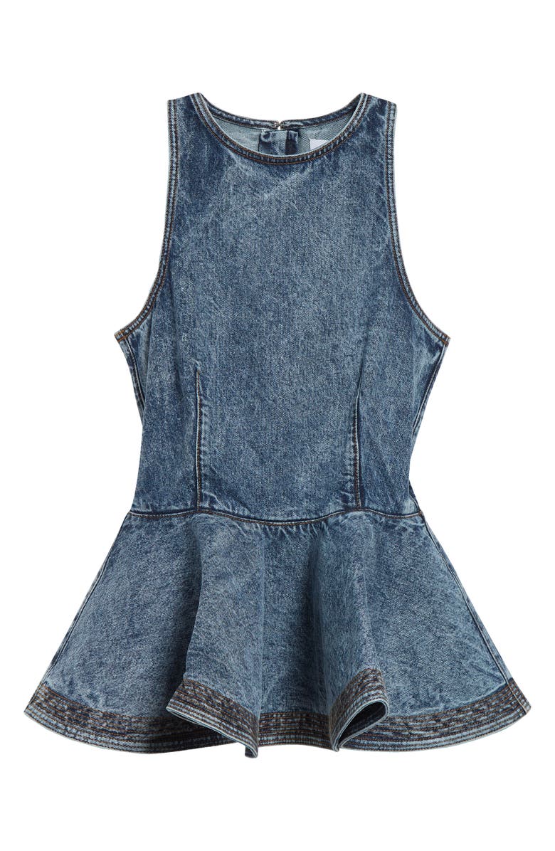 Alaïa Denim Peplum Top, Main, color, Bleu Neige
