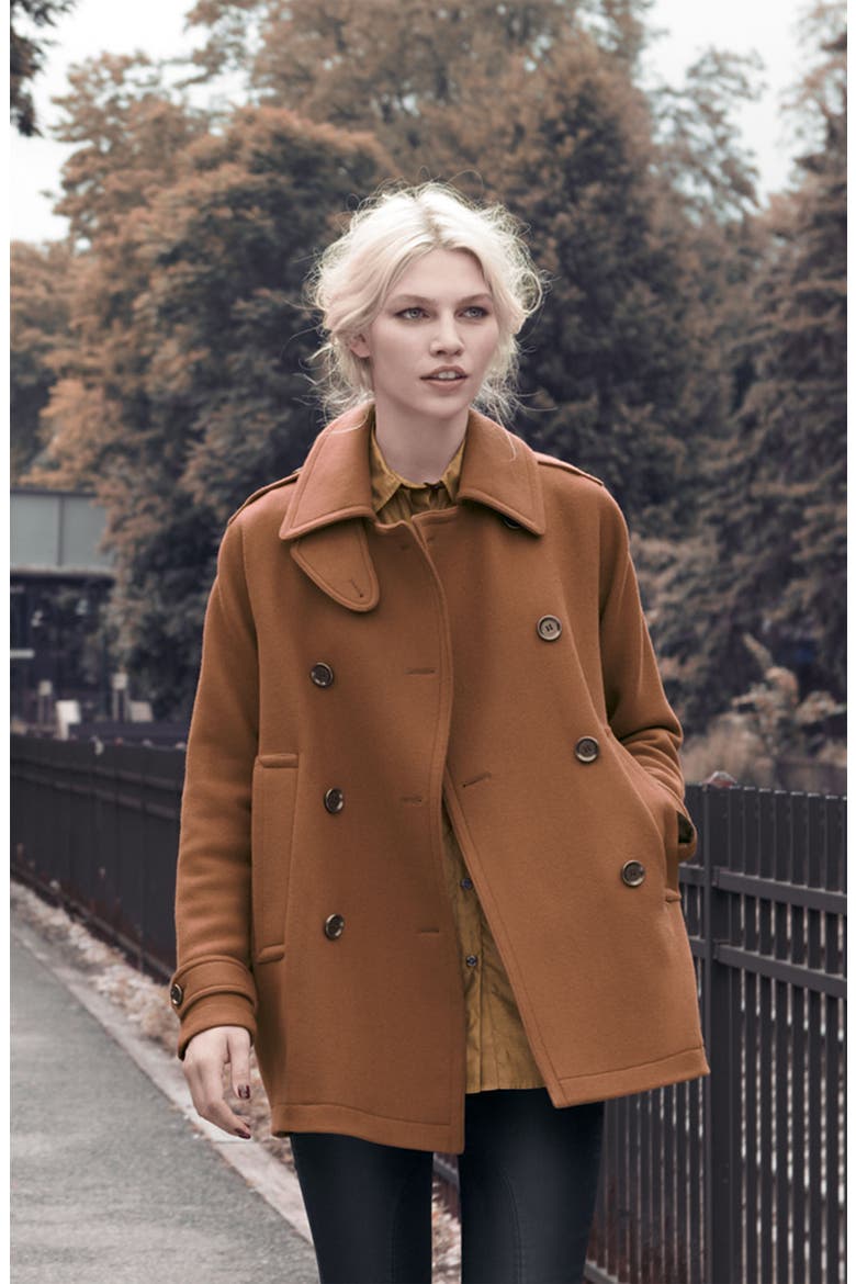 Double Breasted Peacoat, Alternate, color, BARK RED