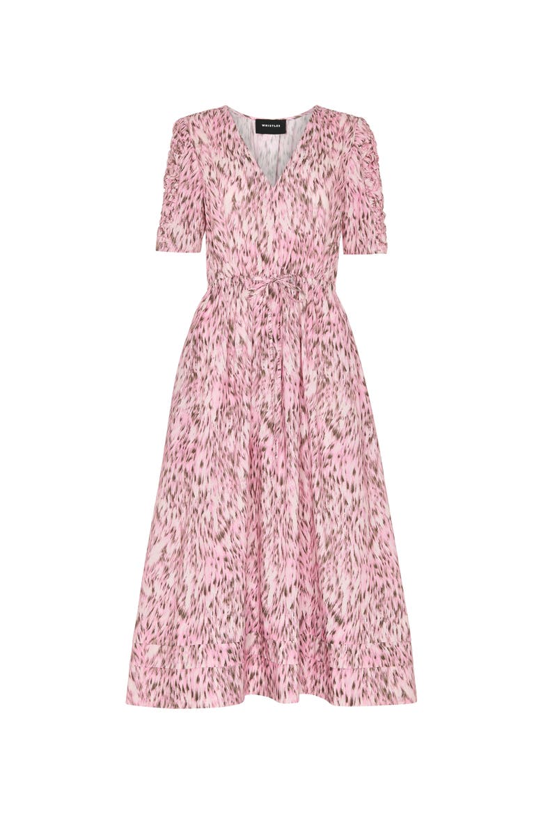 Short Sleeve V-Neck Printed Midi Dress, Alternate, color, Pink/Multi