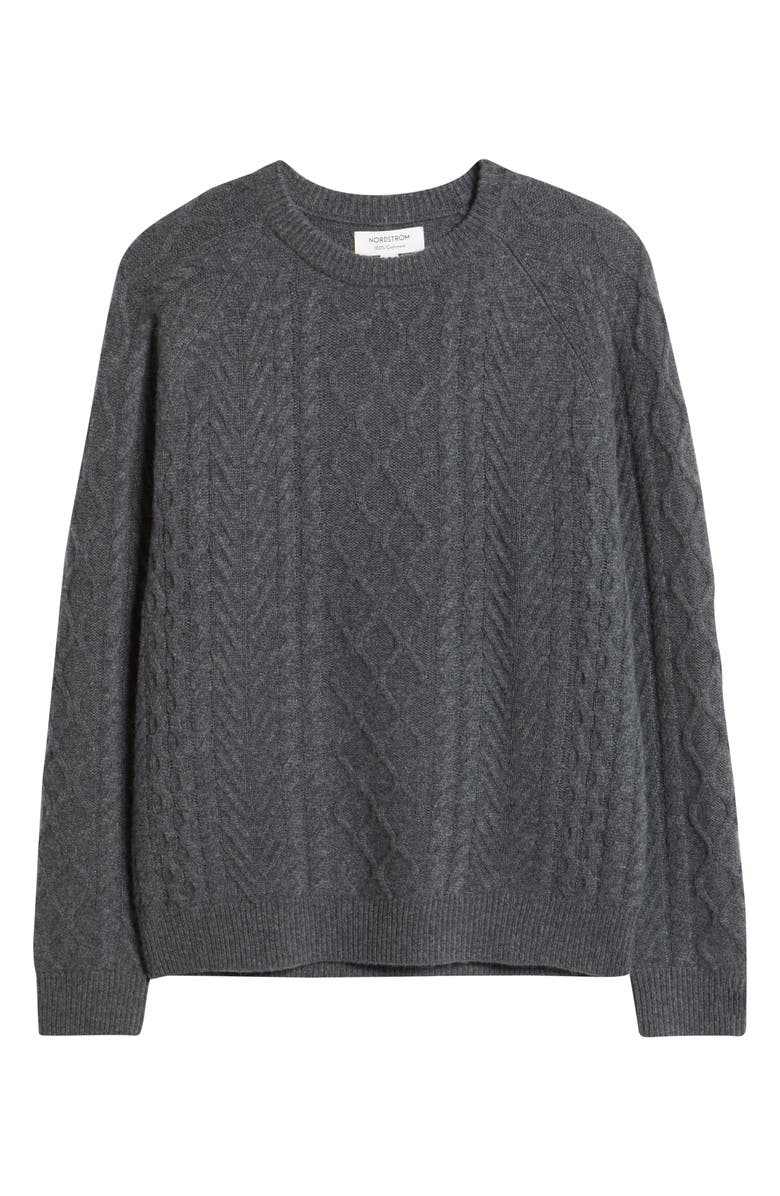 Nordstrom Cable Stitch Luxe Cashmere Sweater, Alternate, color, Grey Embers Heather