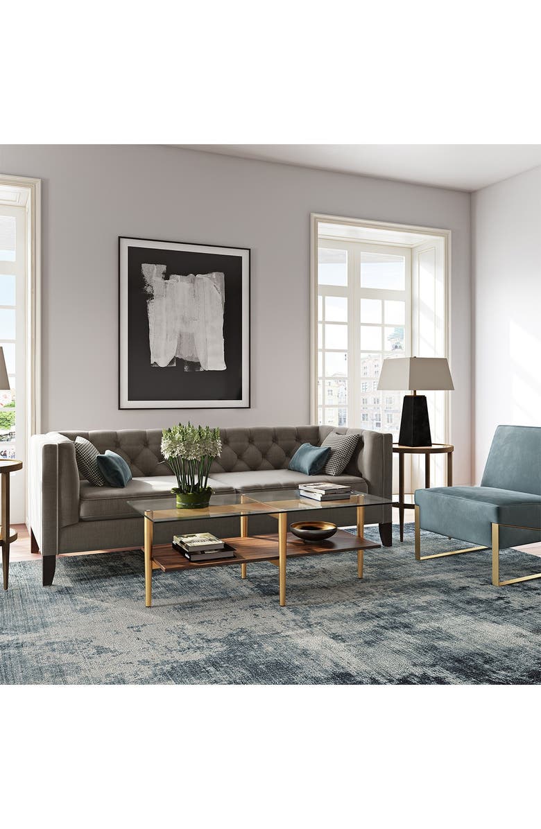 ADDISON AND LANE Otto 47" Brass Finish Coffee Table with Walnut Shelf, Alternate, color, 