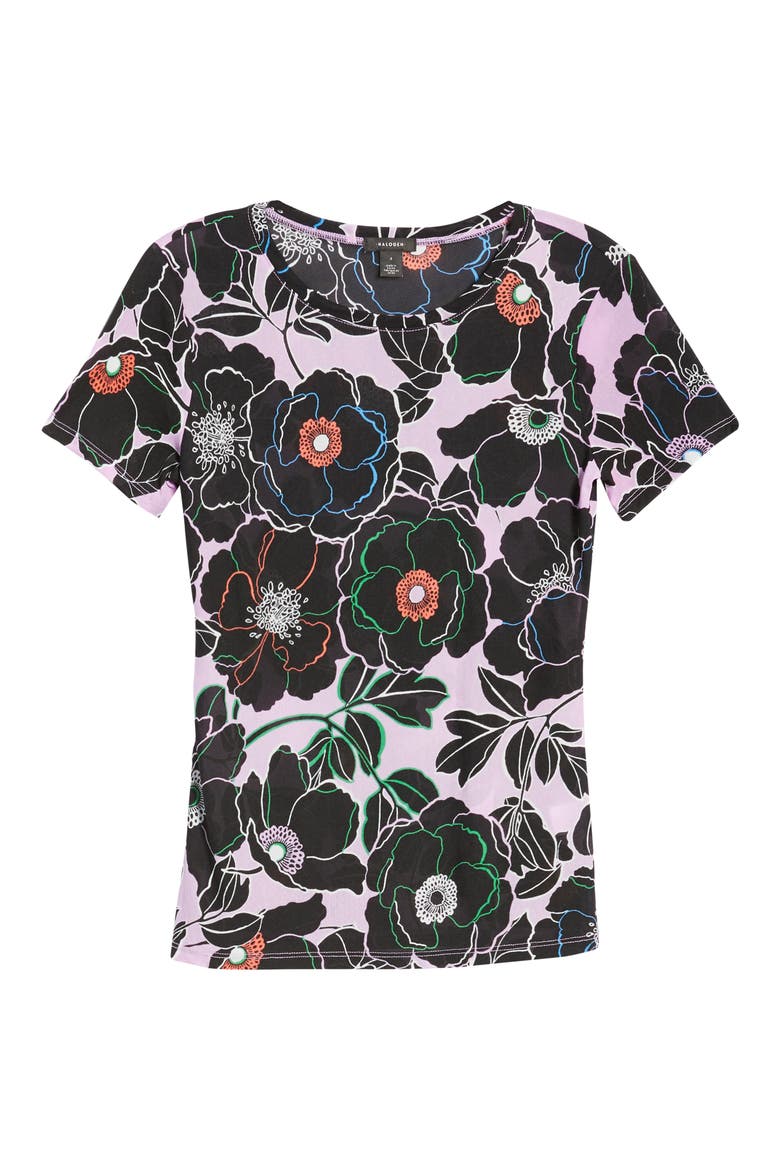 Mesh Short Sleeve Crewneck Top, Alternate, color, PURPLE BLACK JOHANA FLORAL