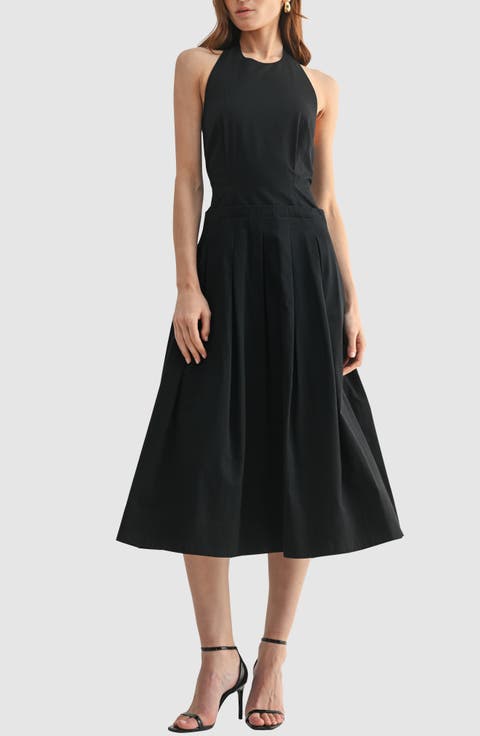 Pleated Halter Cotton Midi Sundress
