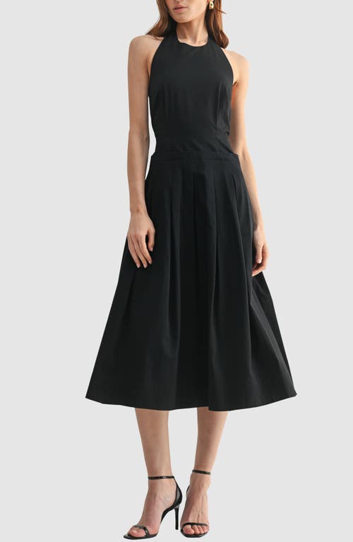 Mila Mae Pleated Halter Cotton Midi Sundress In Black