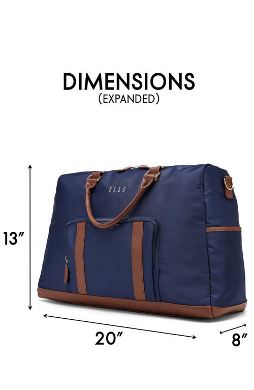 Elle Luxe Journey 30l Twill And Vegan Leather Weekender Duffel Bag In Blue
