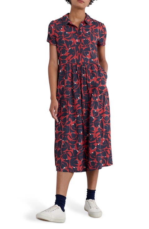 Mainland Floral Organic Cotton Jersey Midi Shirtdress