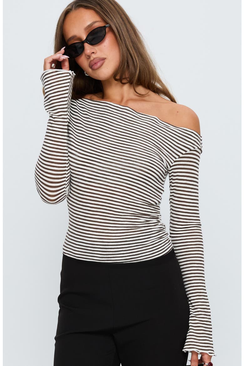 Synergies Stripe One-Shoulder Top, Alternate, color, BROWN / WHITE STRIPE