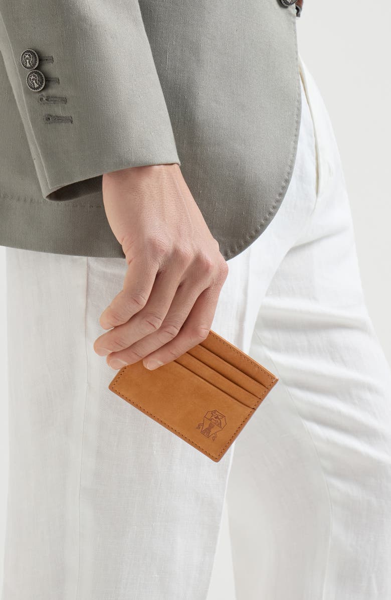 Brunello Cucinelli Nubuck card holder, Alternate, color, Cognac