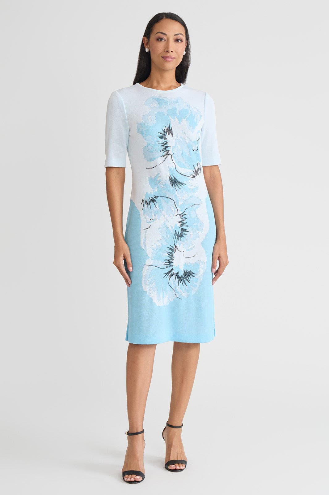 Bold Floral Jacquard Knit Sheath Dress