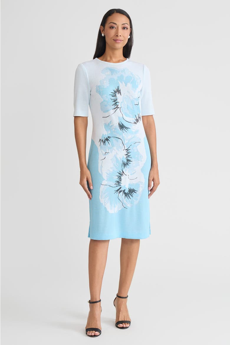 Bold Floral Jacquard Knit Sheath Dress, Main, color, Serene/White/Black