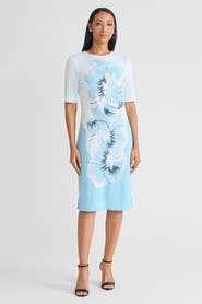 Ming Wang Bold Floral Jacquard Knit Sheath Dress