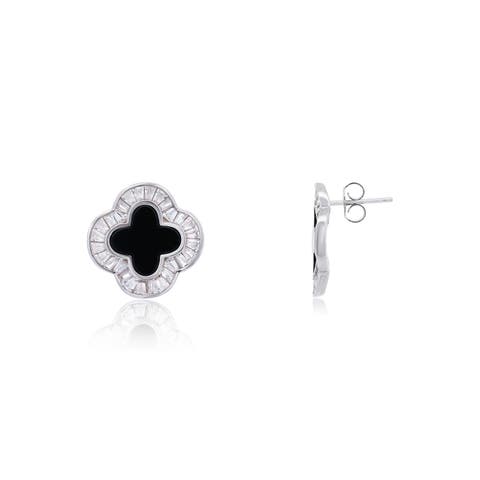 Large Onyx CZ Clover Stud Earrings