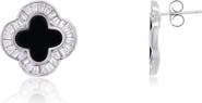 The Lovery Fine Jewelry Large Onyx CZ Clover Stud Earrings