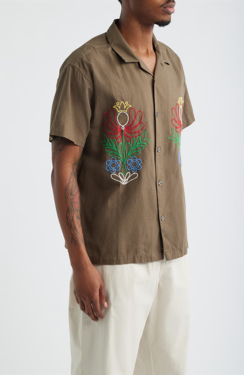 Obey Perry Floral Camp Shirt, Alternate, color, Canteen