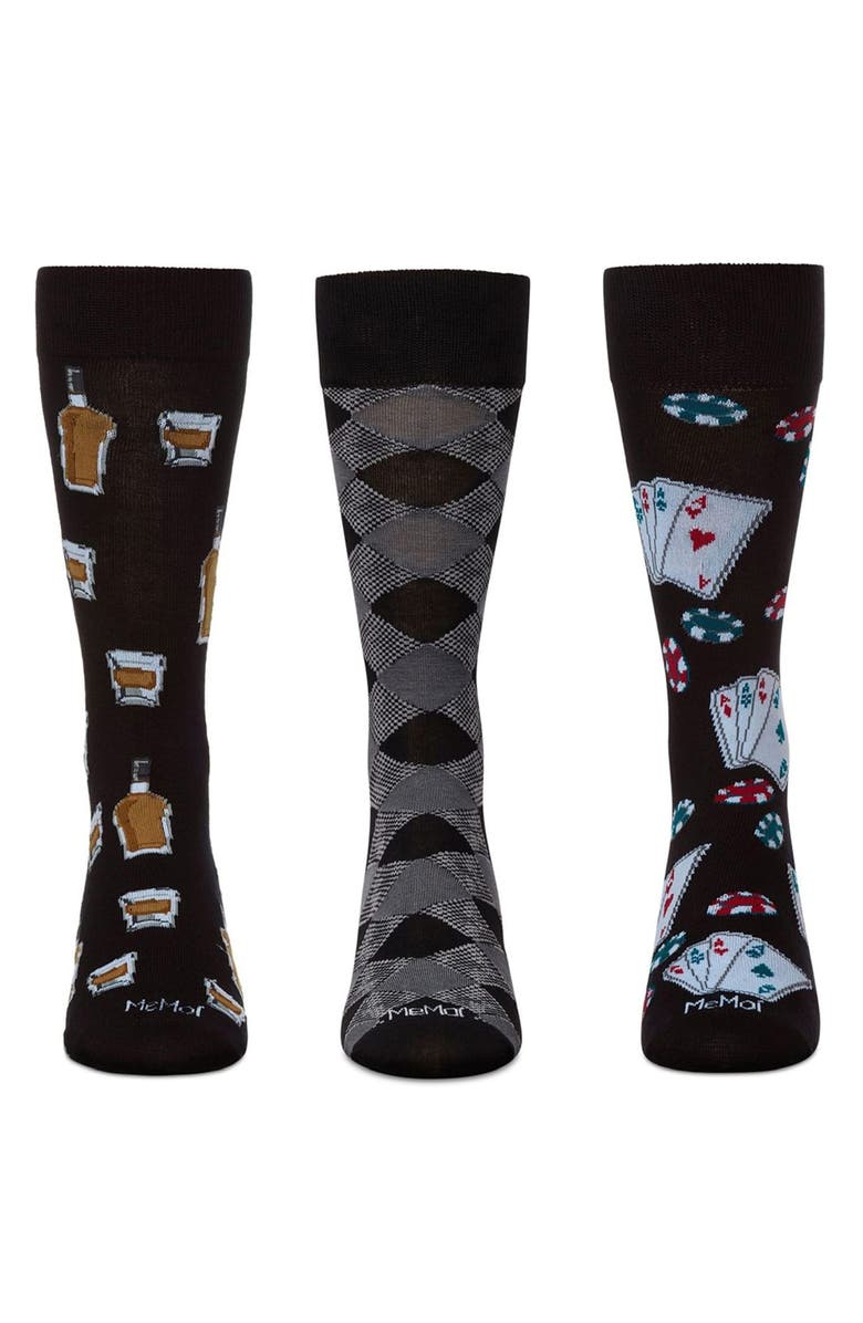 MeMoi Hobby Assorted 3-Pack Crew Socks, Alternate, color, Black