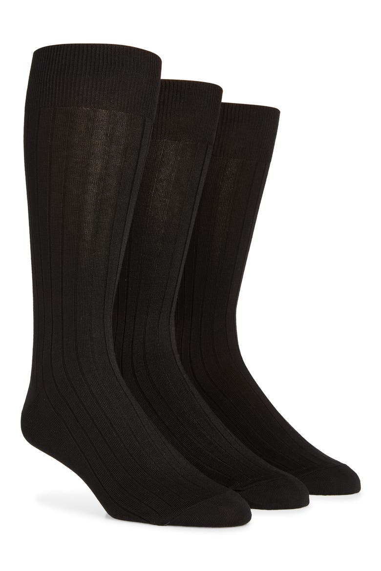 Assorted 3-Pack Cotton Blend Dress Socks, Main, color, BLACK