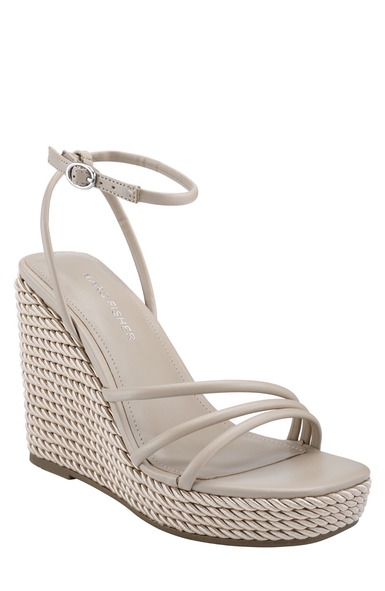 Zeki Ankle Strap Braided Wedge Sandal, Main, color, LATTE
