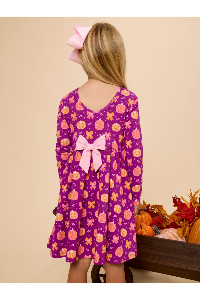 Knit Long Sleeve Twirl Dress, Alternate, color, Pumpkin Bow Patch