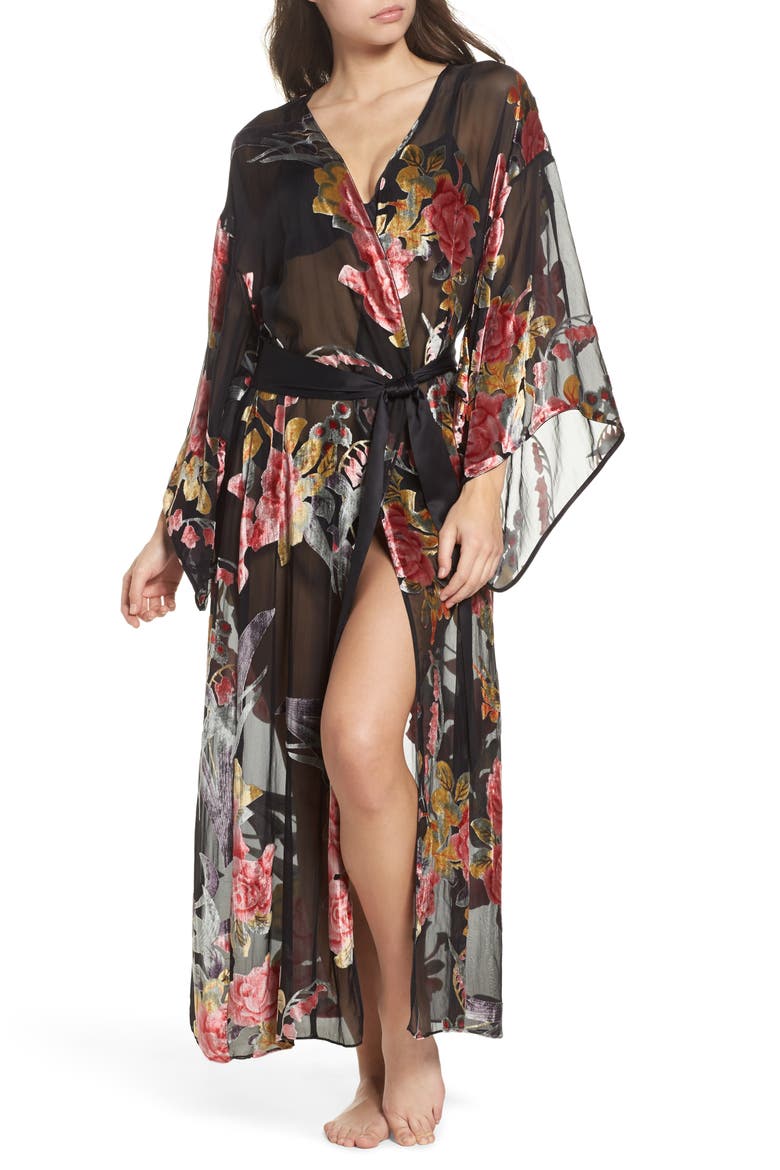 Burnout Velvet Robe, Main, color, BLACK