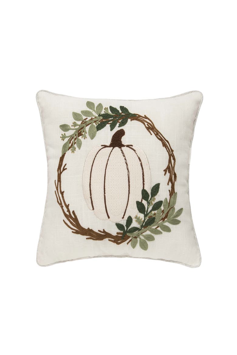 White Pumpkin Wreath Pillow, Main, color, Green