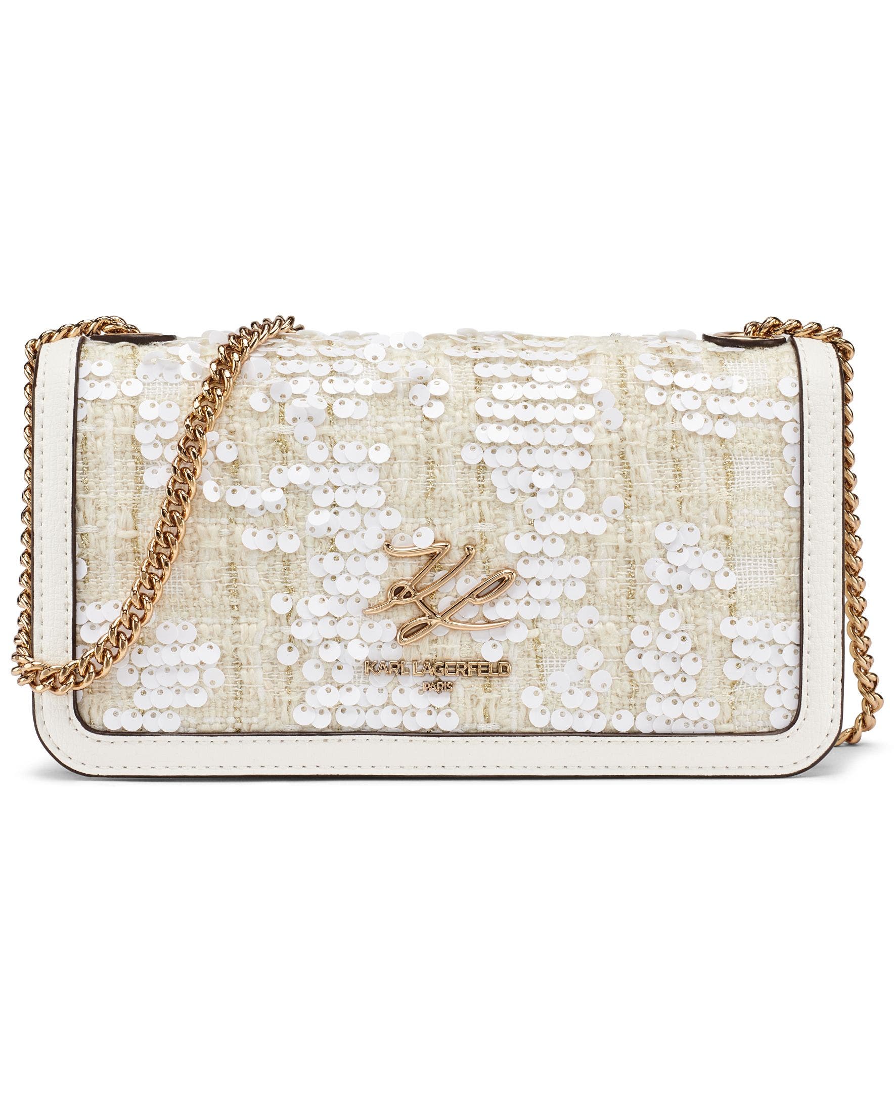 Kosette Boucle+Sequins Crossbody, Main, color, Winter White