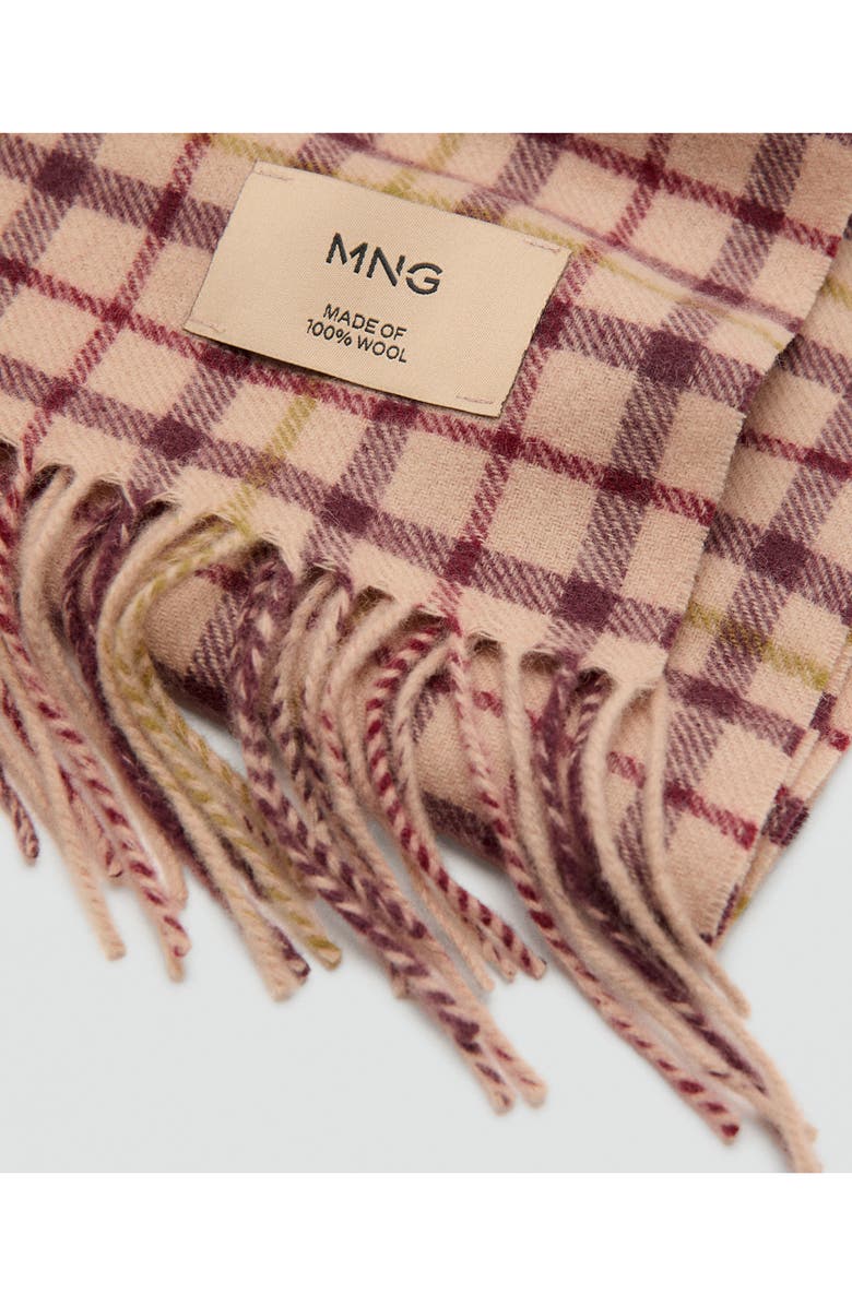 MANGO Check Wool Scarf, Alternate, color, Burgundy