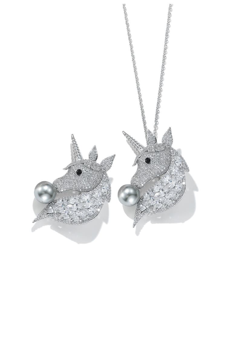 Classicharms Pavé Unicorn Brooch, Main, color, Silver