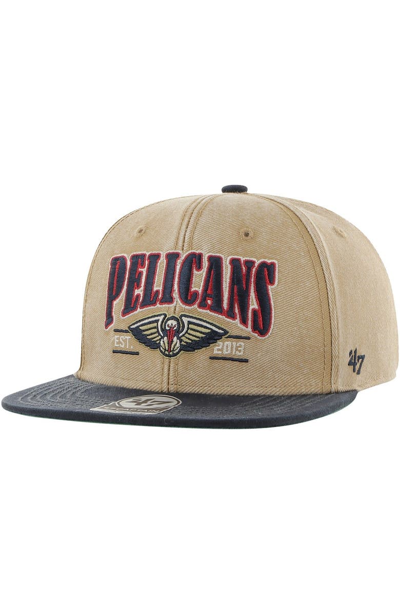 '47 Men's '47 Khaki/Navy New Orleans Pelicans Chilmark Captain Snapback Hat, Main, color, Khaki
